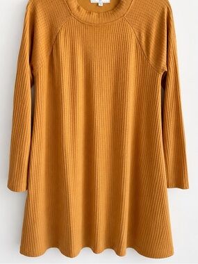 Mustard Yellow Waffle Knit A-Line Long-Sleeve Swing Tunic Dress XL